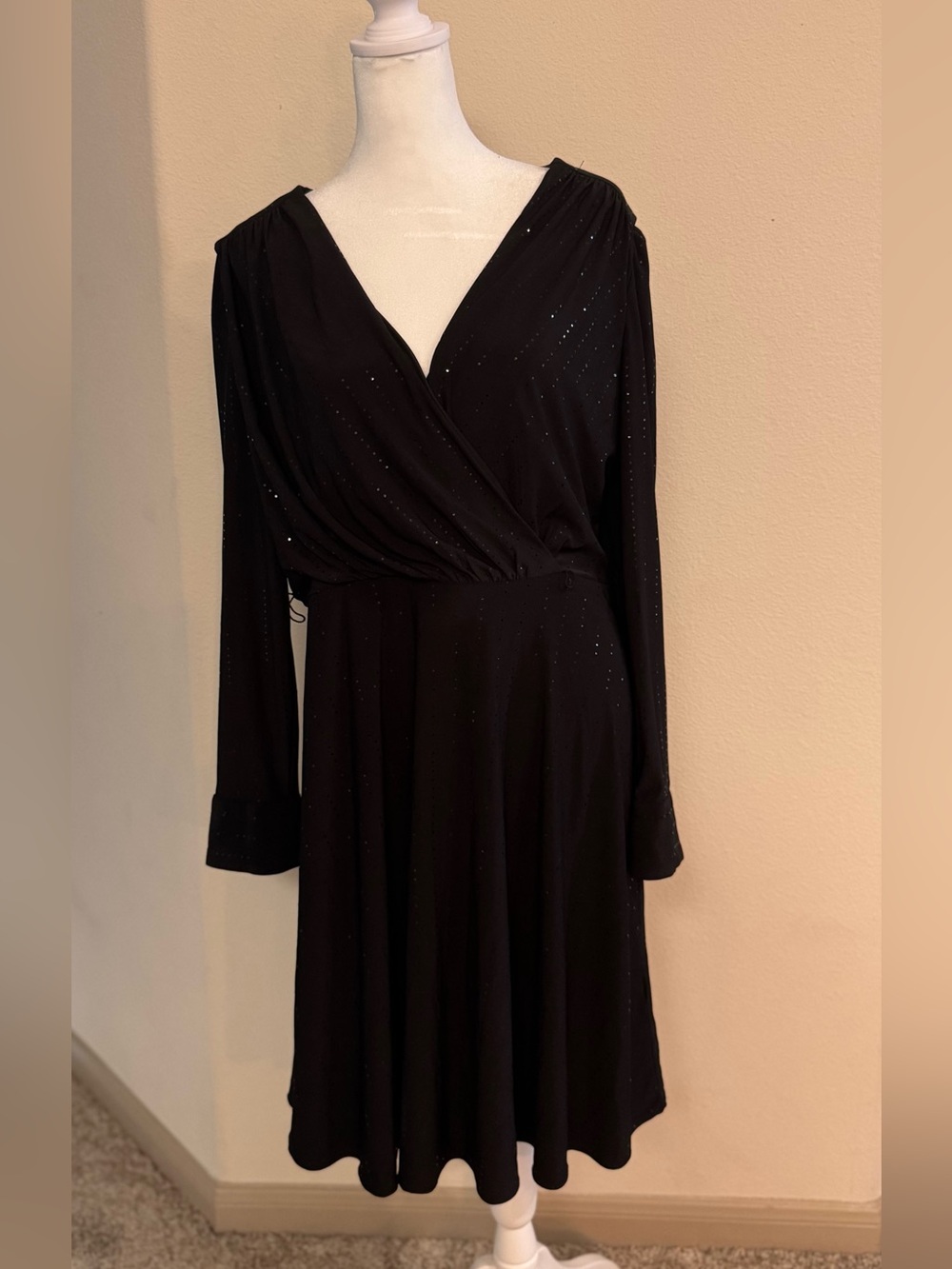 Dkny Black Sparkle Wrap-Front Long Sleeve Dress
